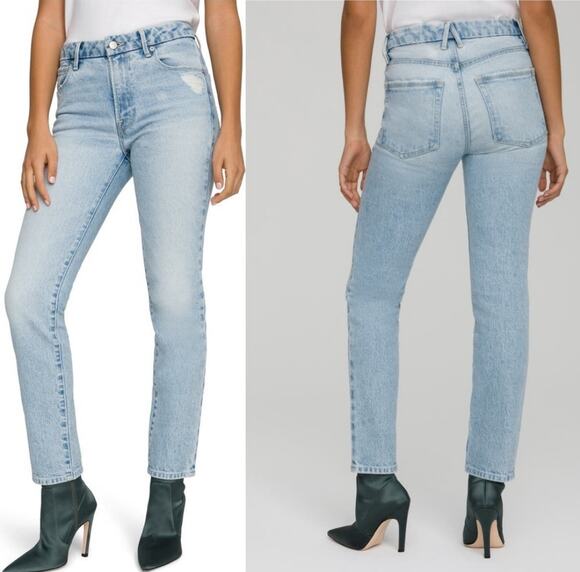 Good American Denim - Good American Jean Good Classic Straight Leg Plus 24 Light Wash Distressed Denim